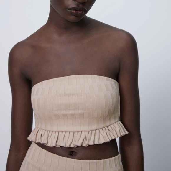 Zara | Tops | Zara Textured Metal Mink Set Crop Top | Poshmark